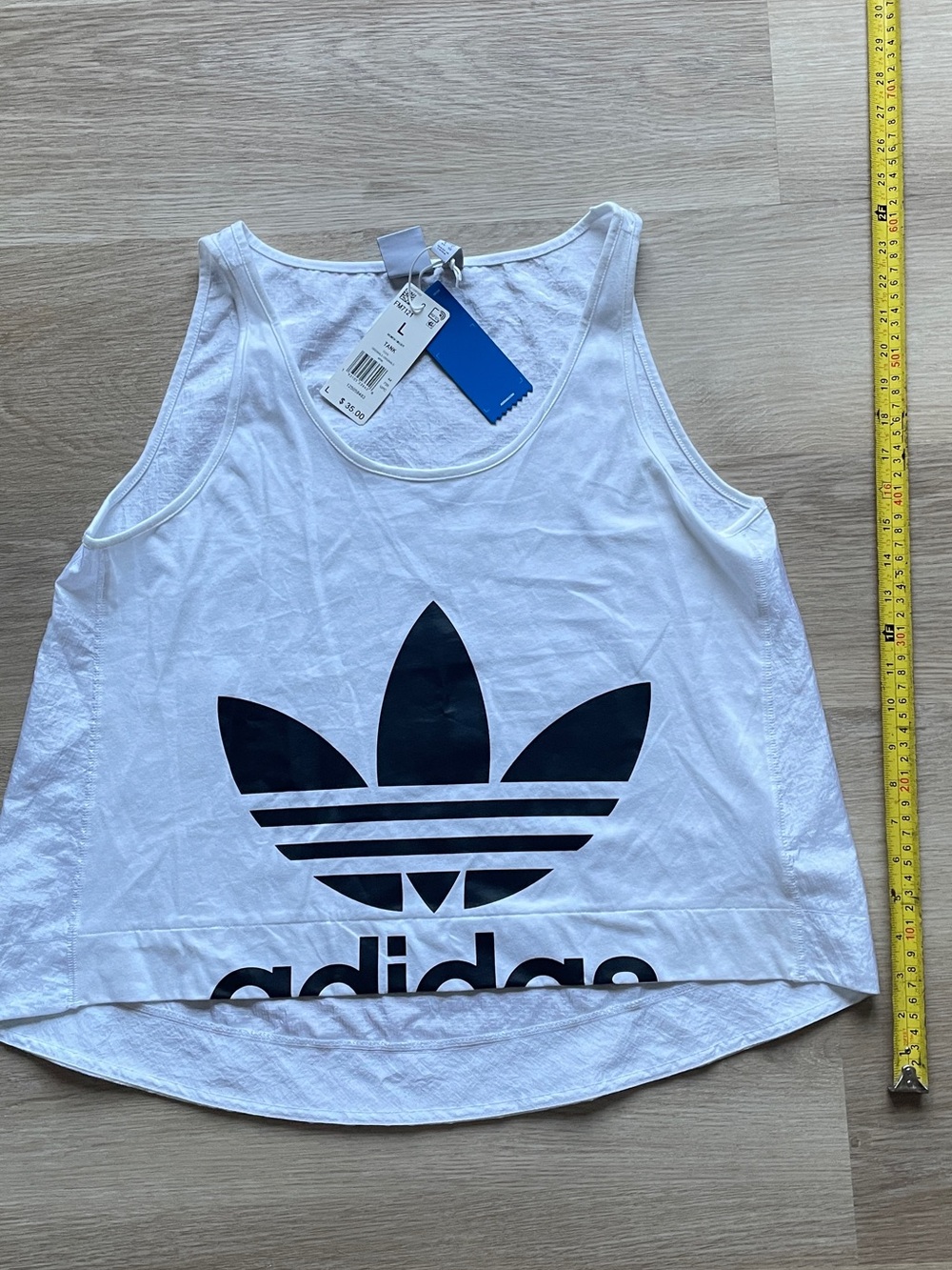 adidas White Cropped Tank with Black Trefoil Logo